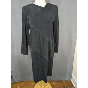 Leslie Fay Dress Size 10 Black Faux Suede Midi Vintage